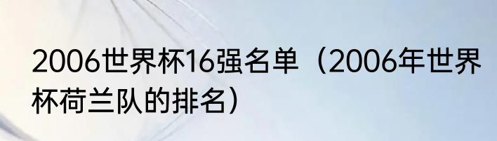 2006世界杯16强名单（2006年世界杯荷兰队的排名）