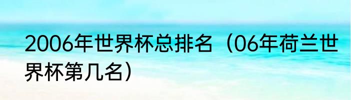 2006年世界杯总排名（06年荷兰世界杯第几名）