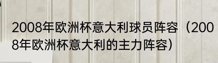 2008年欧洲杯意大利球员阵容（2008年欧洲杯意大利的主力阵容）