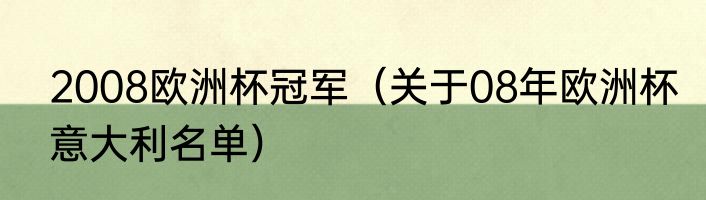 2008欧洲杯冠军（关于08年欧洲杯意大利名单）