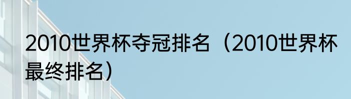2010世界杯夺冠排名（2010世界杯最终排名）