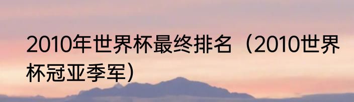 2010年世界杯最终排名（2010世界杯冠亚季军）