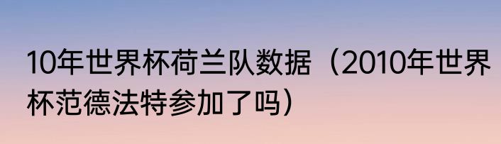 10年世界杯荷兰队数据（2010年世界杯范德法特参加了吗）