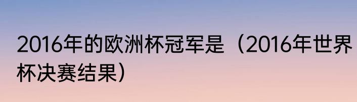 2016年的欧洲杯冠军是（2016年世界杯决赛结果）