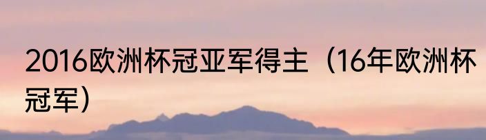 2016欧洲杯冠亚军得主（16年欧洲杯冠军）