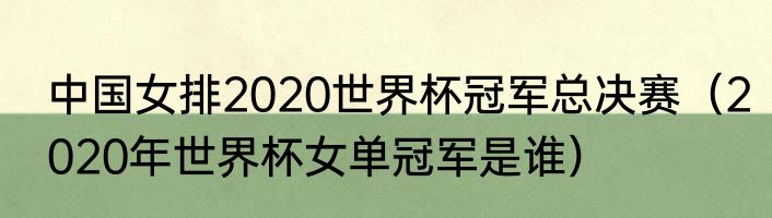 中国女排2020世界杯冠军总决赛（2020年世界杯女单冠军是谁）