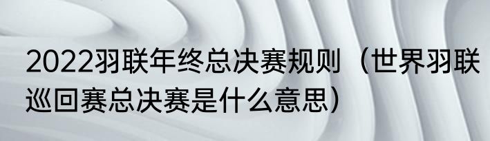 2022羽联年终总决赛规则（世界羽联巡回赛总决赛是什么意思）