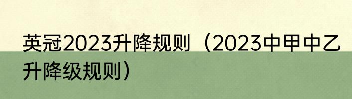 英冠2023升降规则（2023中甲中乙升降级规则）