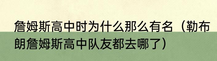 詹姆斯高中时为什么那么有名（勒布朗詹姆斯高中队友都去哪了）