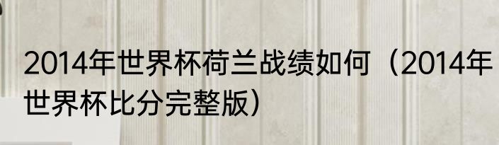 2014年世界杯荷兰战绩如何（2014年世界杯比分完整版）