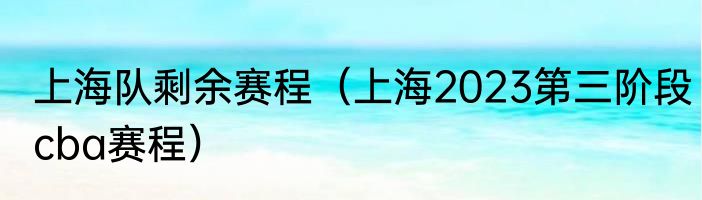 上海队剩余赛程（上海2023第三阶段cba赛程）