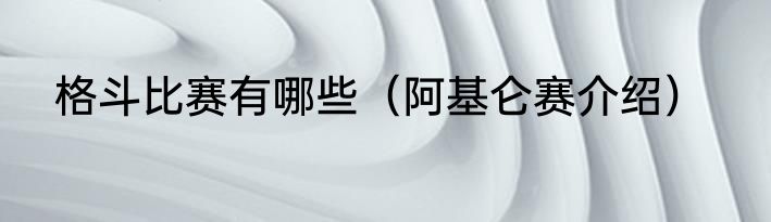 格斗比赛有哪些（阿基仑赛介绍）