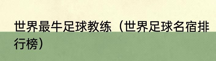 世界最牛足球教练（世界足球名宿排行榜）