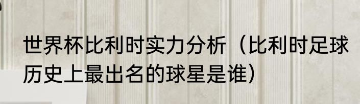 世界杯比利时实力分析（比利时足球历史上最出名的球星是谁）