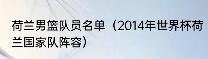 荷兰男篮队员名单（2014年世界杯荷兰国家队阵容）