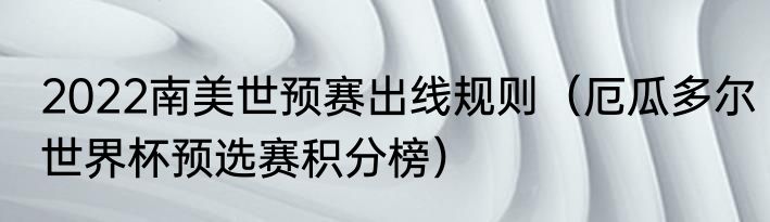 2022南美世预赛出线规则（厄瓜多尔世界杯预选赛积分榜）