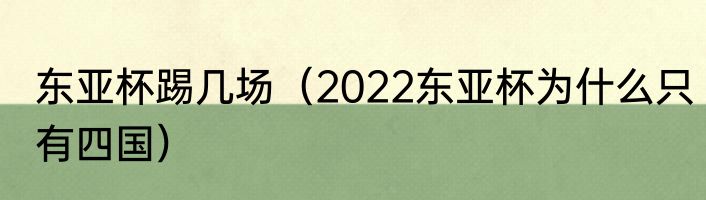 东亚杯踢几场（2022东亚杯为什么只有四国）
