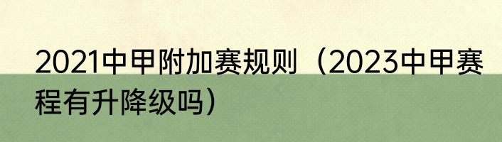 2021中甲附加赛规则（2023中甲赛程有升降级吗）
