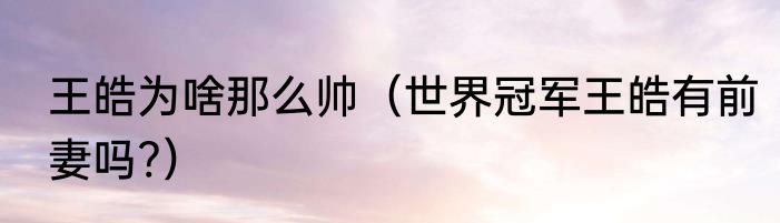 王皓为啥那么帅（世界冠军王皓有前妻吗?）