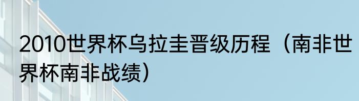2010世界杯乌拉圭晋级历程（南非世界杯南非战绩）