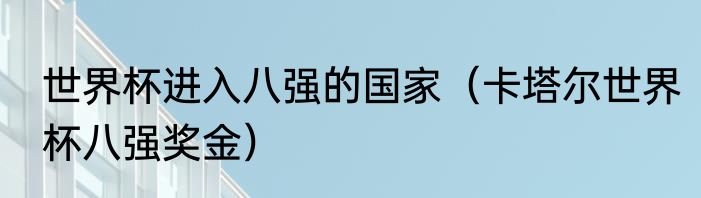 世界杯进入八强的国家（卡塔尔世界杯八强奖金）