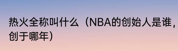 热火全称叫什么（NBA的创始人是谁，创于哪年）