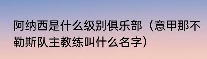 阿纳西是什么级别俱乐部（意甲那不勒斯队主教练叫什么名字）