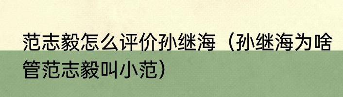 范志毅怎么评价孙继海（孙继海为啥管范志毅叫小范）