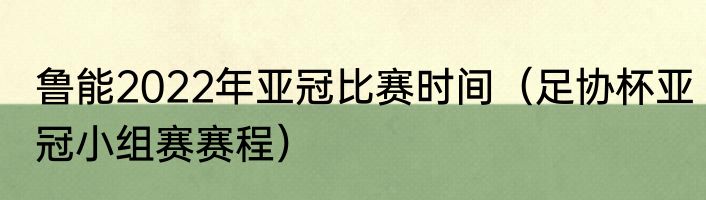 鲁能2022年亚冠比赛时间（足协杯亚冠小组赛赛程）