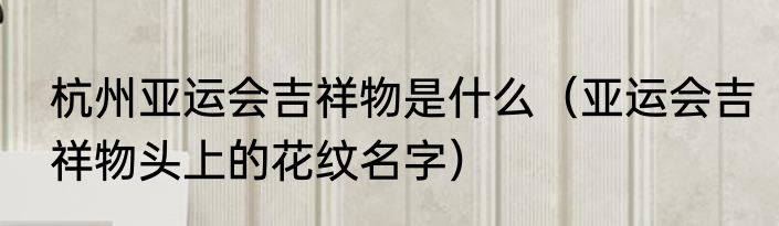 杭州亚运会吉祥物是什么（亚运会吉祥物头上的花纹名字）