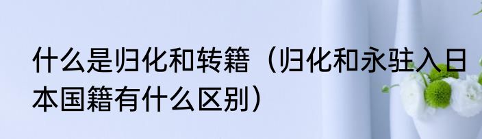 什么是归化和转籍（归化和永驻入日本国籍有什么区别）