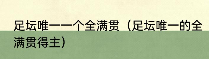 足坛唯一一个全满贯（足坛唯一的全满贯得主）