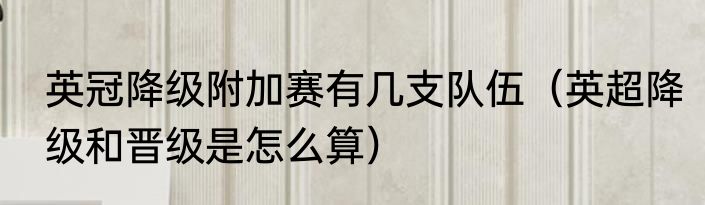 英冠降级附加赛有几支队伍（英超降级和晋级是怎么算）