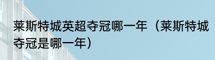 莱斯特城英超夺冠哪一年（莱斯特城夺冠是哪一年）