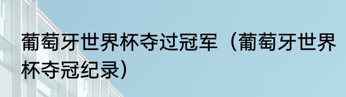 葡萄牙世界杯夺过冠军（葡萄牙世界杯夺冠纪录）