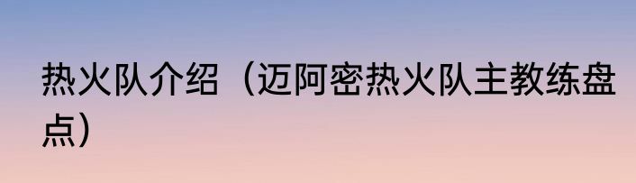 热火队介绍（迈阿密热火队主教练盘点）