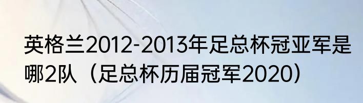 英格兰2012-2013年足总杯冠亚军是哪2队（足总杯历届冠军2020）