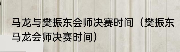 马龙与樊振东会师决赛时间（樊振东马龙会师决赛时间）