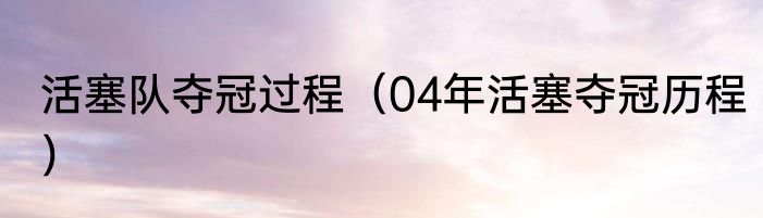 活塞队夺冠过程（04年活塞夺冠历程）