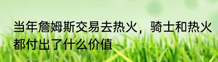 当年詹姆斯交易去热火，骑士和热火都付出了什么价值
