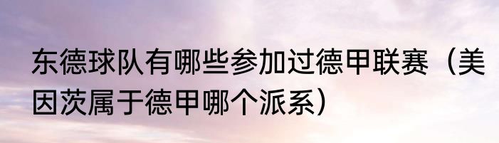 东德球队有哪些参加过德甲联赛（美因茨属于德甲哪个派系）