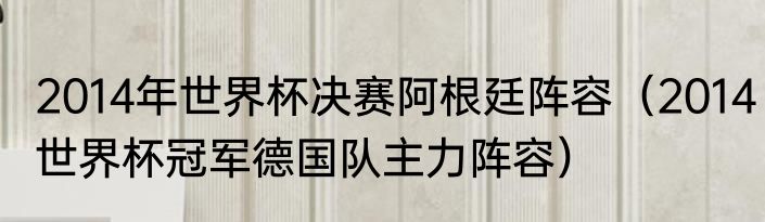 2014年世界杯决赛阿根廷阵容（2014世界杯冠军德国队主力阵容）