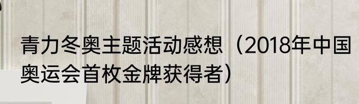 青力冬奥主题活动感想（2018年中国奥运会首枚金牌获得者）