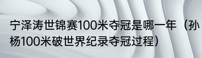 宁泽涛世锦赛100米夺冠是哪一年（孙杨100米破世界纪录夺冠过程）