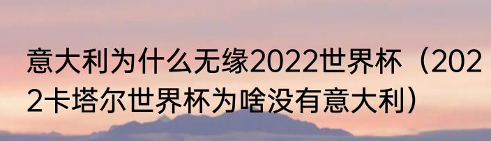 意大利为什么无缘2022世界杯（2022卡塔尔世界杯为啥没有意大利）