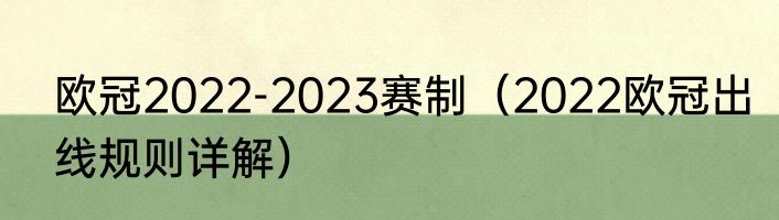 欧冠2022-2023赛制（2022欧冠出线规则详解）