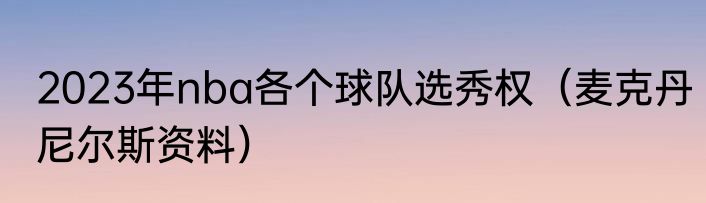 2023年nba各个球队选秀权（麦克丹尼尔斯资料）