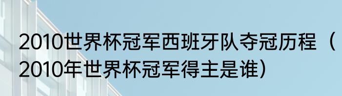 2010世界杯冠军西班牙队夺冠历程（2010年世界杯冠军得主是谁）