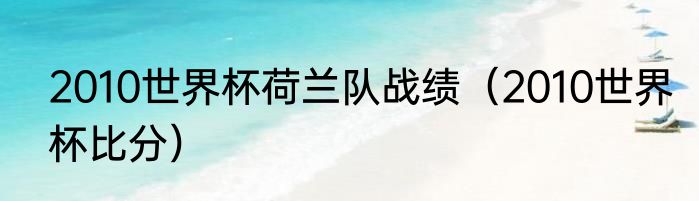 2010世界杯荷兰队战绩（2010世界杯比分）