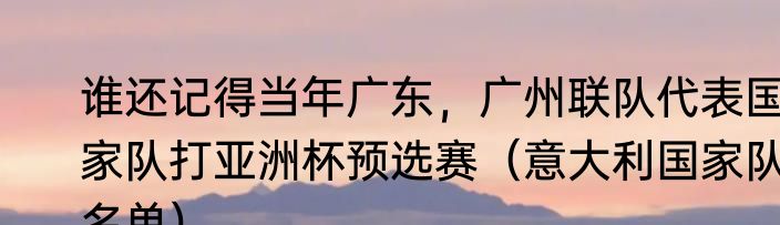 谁还记得当年广东，广州联队代表国家队打亚洲杯预选赛（意大利国家队名单）